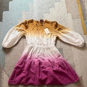 Universal Thread Ombre Dress in Gold, Cream, and Pink